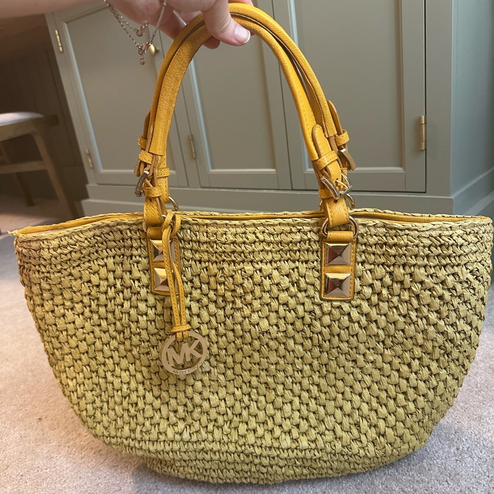 Michael Kors Santorini Yellow Woven Straw Handbag / Tote